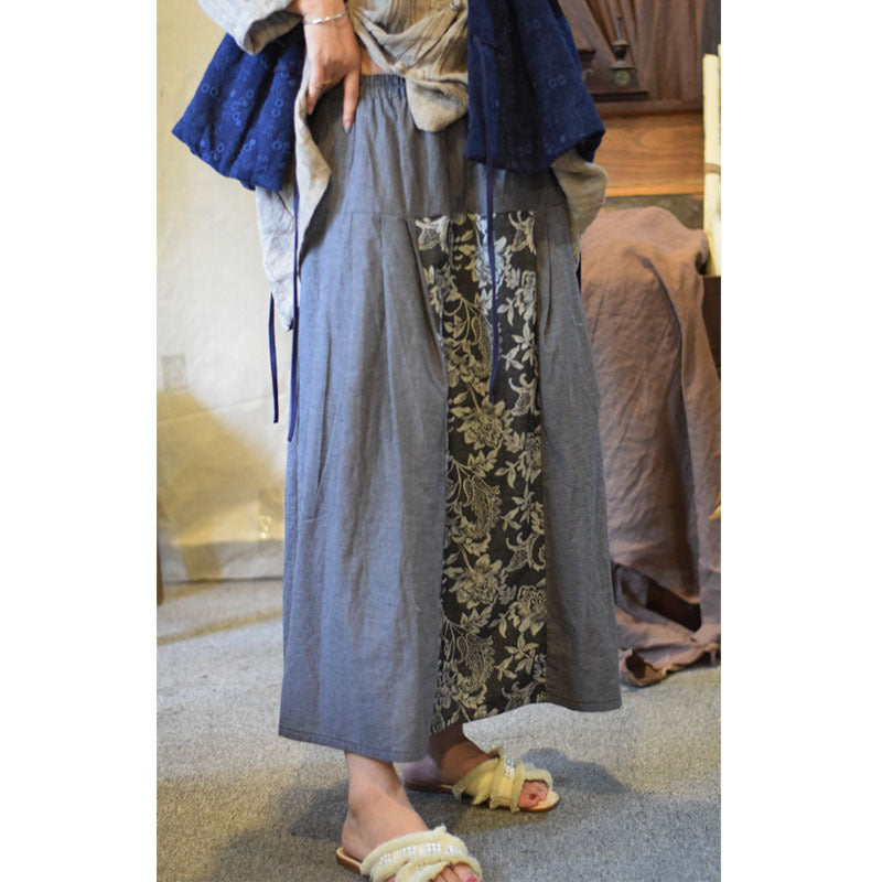 Linen Cotton Maxi Skirt with Hanfu Elements in Patchwork Style 251101w