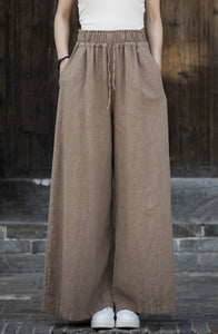 Ramie Linen Women  Straight Leg Wide Pants for Tai chi, Wide Leg Pants, linen Culottes womenpants 240718s