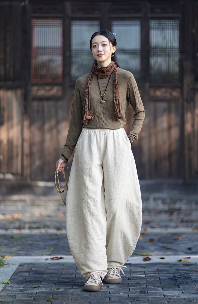 Ramie Cotton Quilted Thick Pants for Women, winter padded pants 251015w