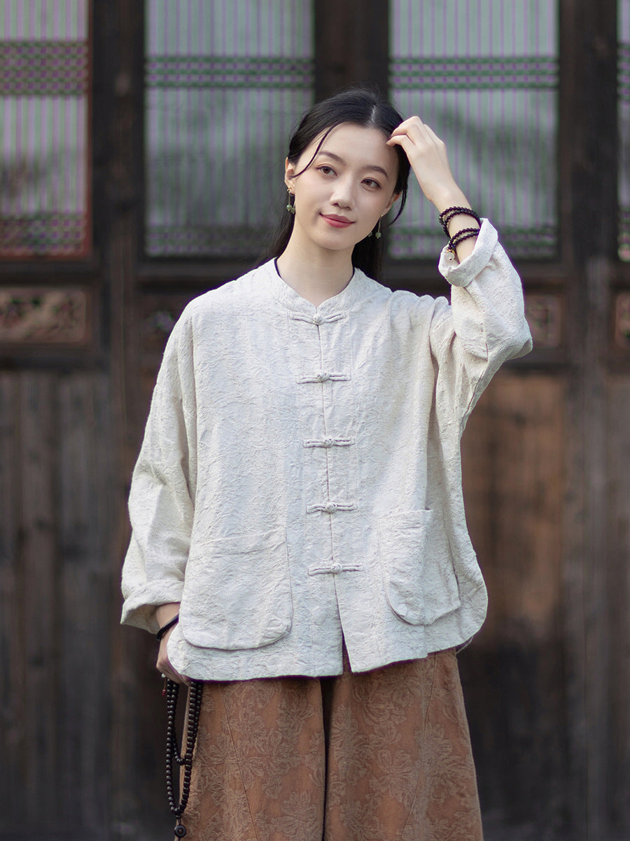 Linen Cotton Women Hanfu Shirt with Wide Leg Carrot Pants Set 251014w