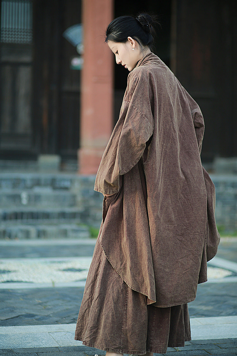 Linen Cotton Women Long Jacket in Hanfu Style 240912a