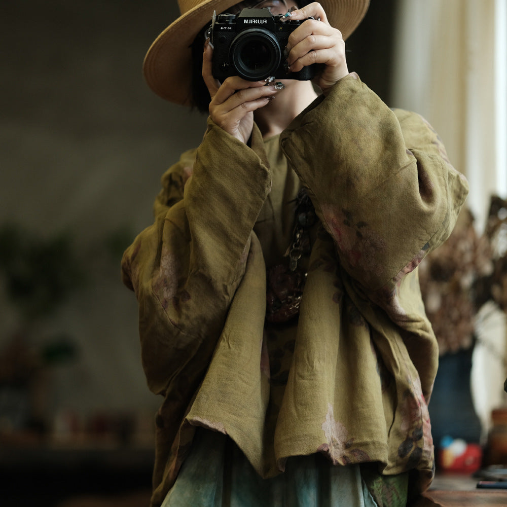 100% Cotton Women Quilted Loose Pullover with Floral Print 250911a 2147