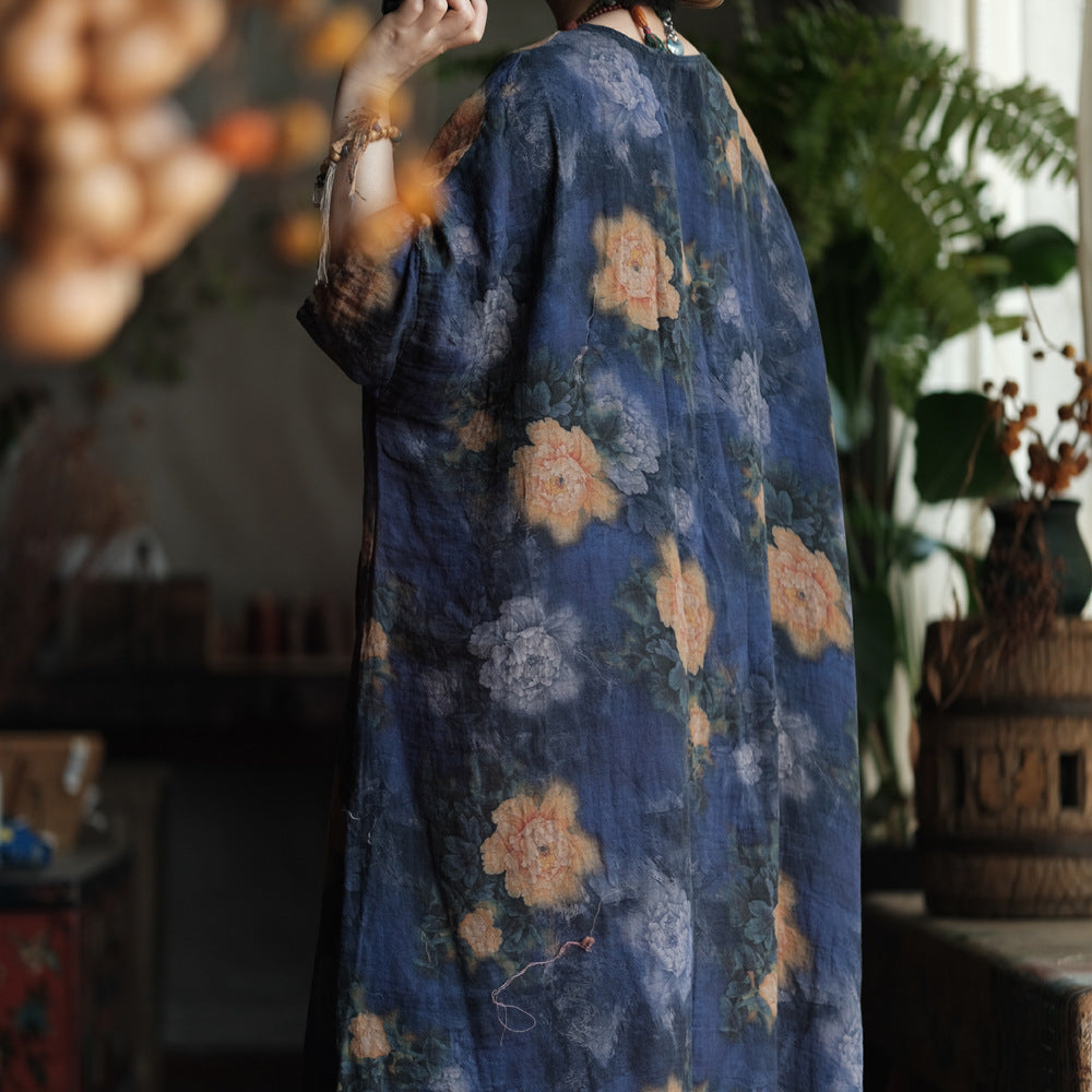 100% Cotton Women Long Blouse with Floral Print and Long Sleeves, summer women blouse 250607s 1959