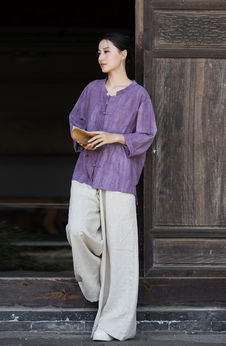 Linen Cotton Women Blouse with Traditional Buckle Button, chinese style women blouse linen liziqi, Taichi jacket, Tang suit 240720s