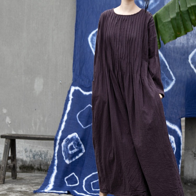 Linen Cotton Cottage Maxi Dress in Loose Form 240905a