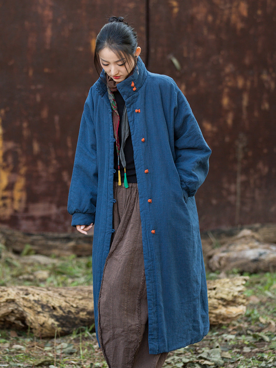 Ramie Linen Cotton Women Quilted Coat with Pockets and Color-Block Buttons in Hanfu Style, Chinese style Hanfu Jacket  251124w
