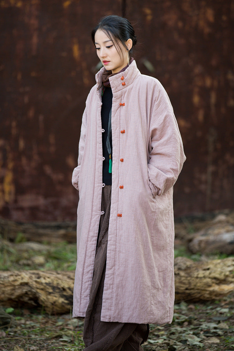 Ramie Linen Cotton Women Quilted Coat with Pockets and Color-Block Buttons in Hanfu Style, Chinese style Hanfu Jacket  251124w