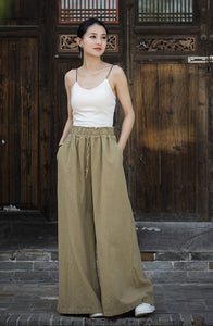 Ramie Linen Women  Straight Leg Wide Pants for Tai chi, Wide Leg Pants, linen Culottes womenpants 240718s