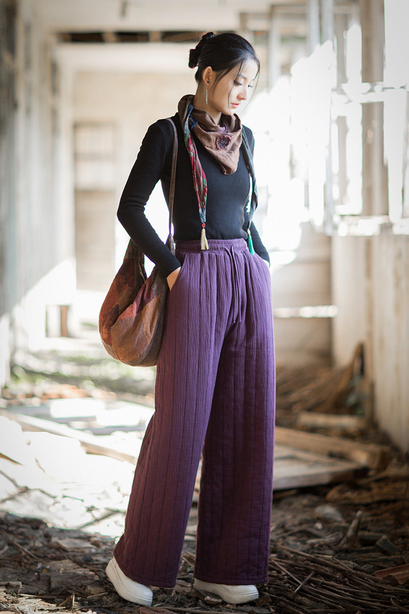 100% Cotton  Quilted Thick Pants with Pockets, women winter padded pants  251104w