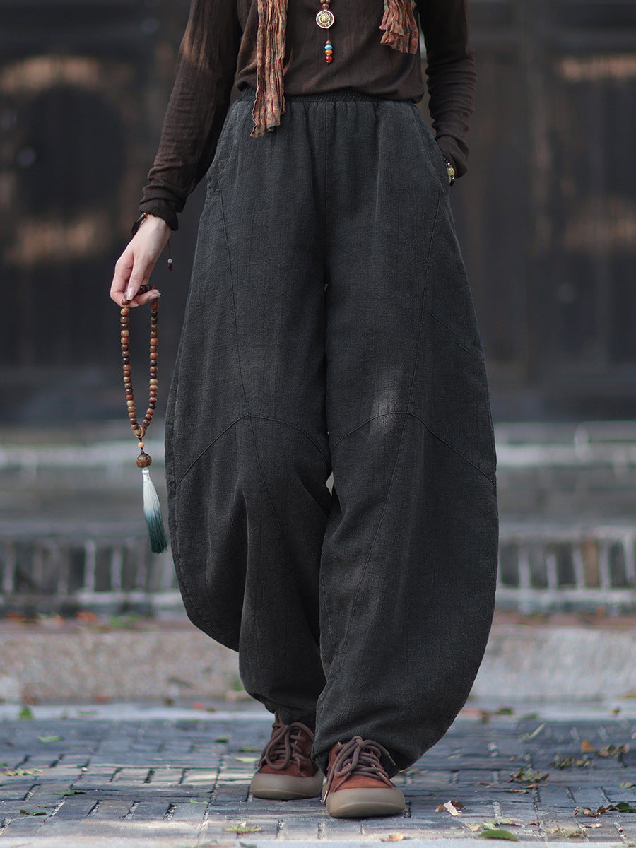 Ramie Cotton Quilted Thick Pants for Women, winter padded pants 251015w