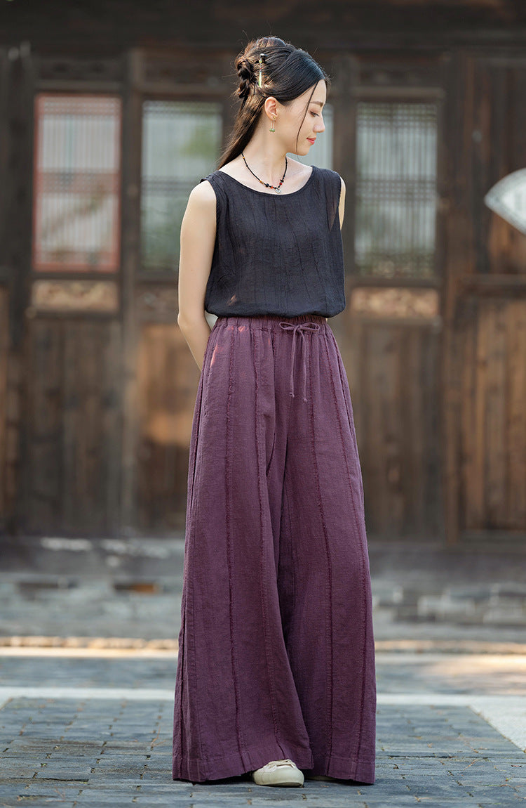 Linen Cotton Women Pants for Tai chi, Wide Leg Pants, linen Culottes women 251025w