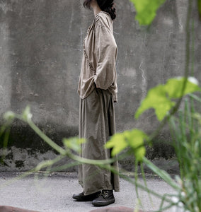 Linen Cotton Women Shirt Pullover with Ruffle Details 250401s