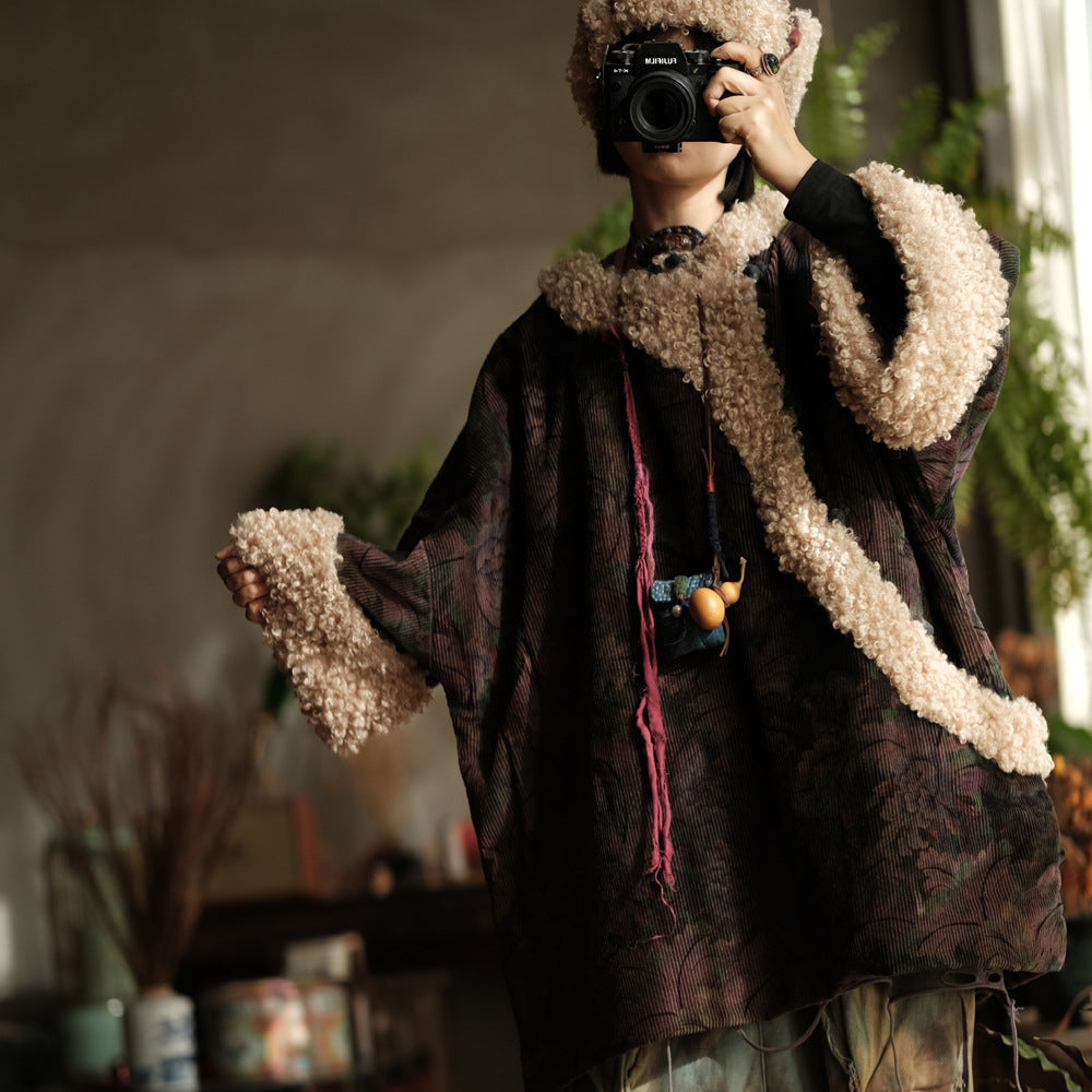 Winter Thick Cotton Women Quilted Jacket Pullover with Vintage Print in Hanfu Style, Chinese style Hanfu 250202w