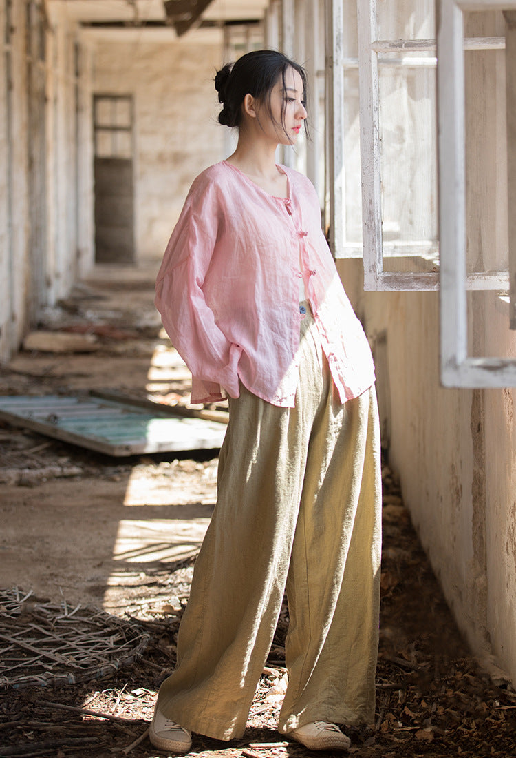 100 Percent Ramie Linen Women Wrap Blouse with Traditional Chinese Buttons, linen women Shirt, linen Tunic women 231716j