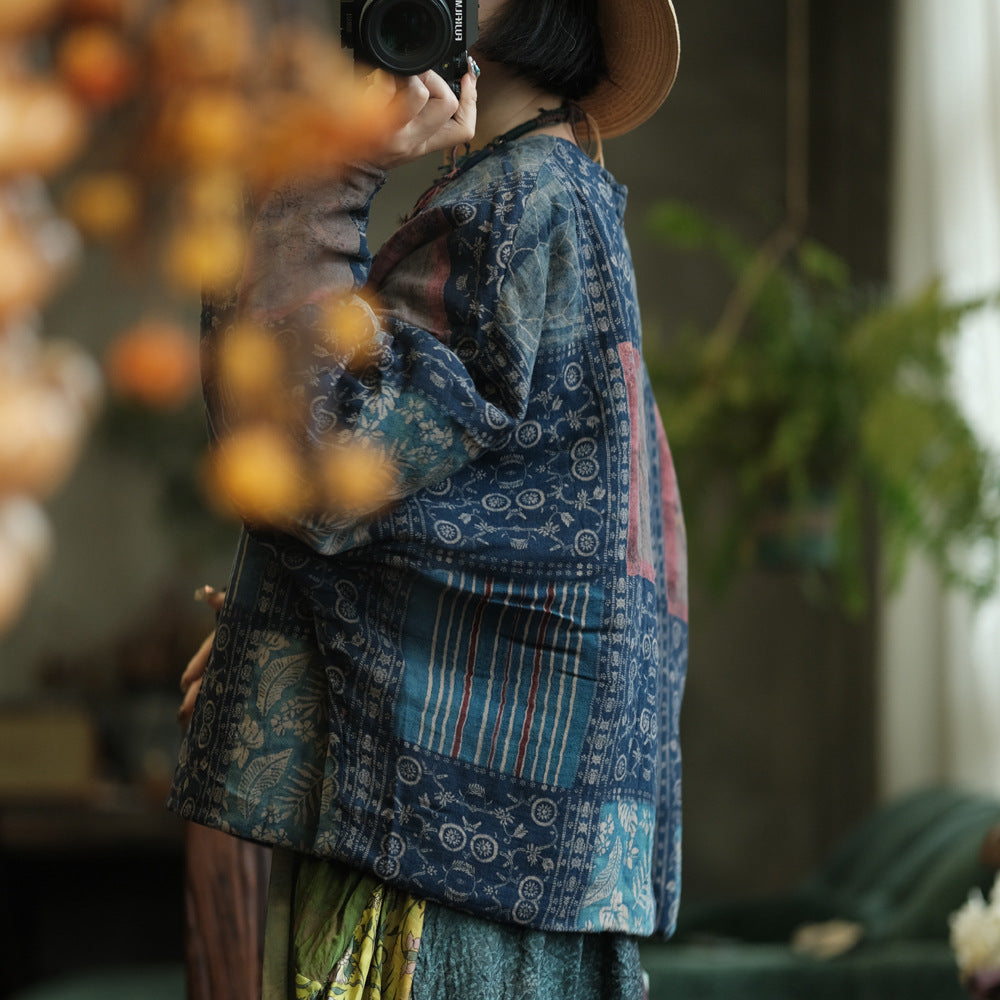 100% Cotton Women Quilted Loose Pullover with Floral Print 250912a 2147