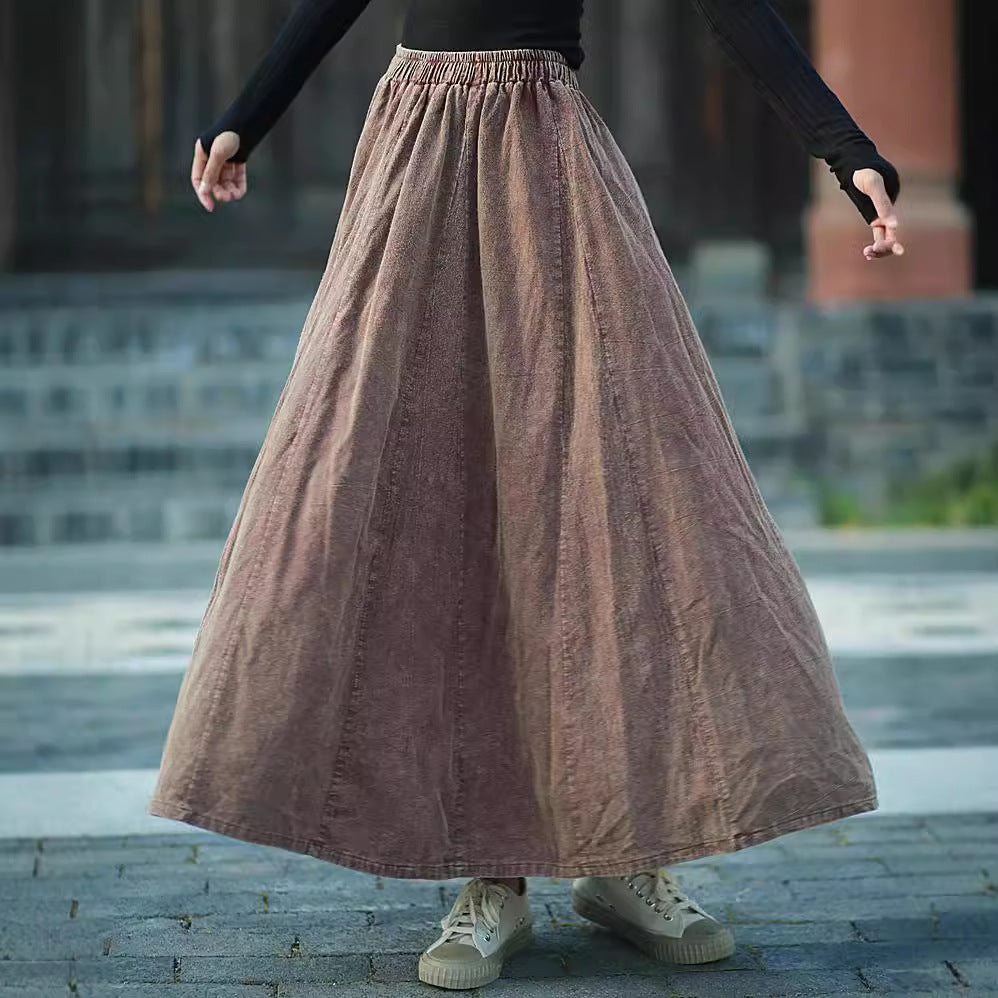 Linen Cotton Maxi Autumn Winter Skirt 240915a