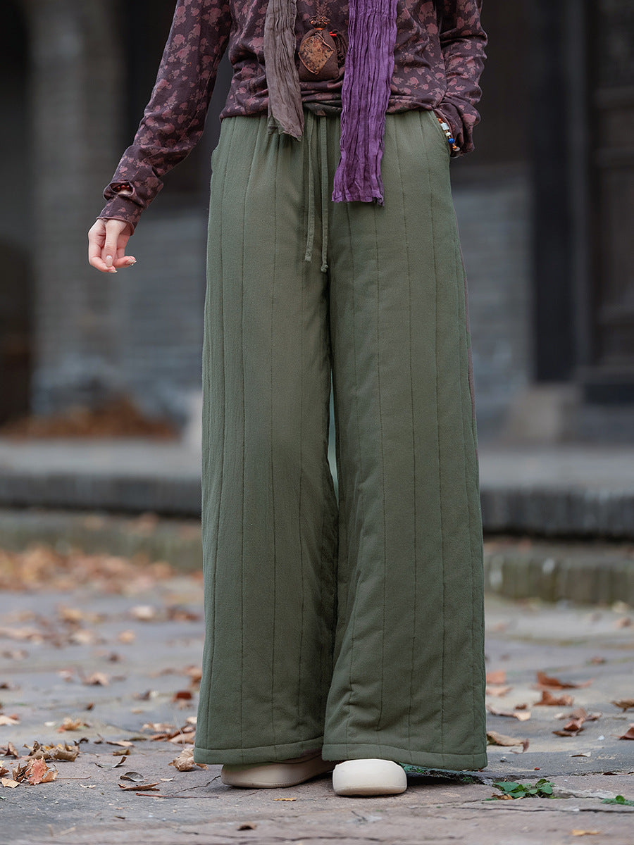 Linen Cotton Women Quilted Thick Pants, Winter Padded Pants 251018w