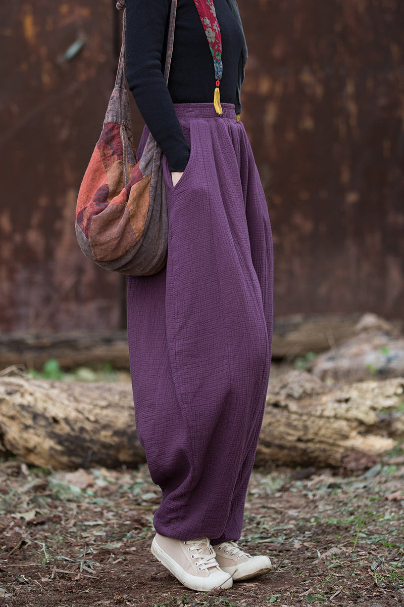 100% Cotton  Quilted Thick Pants with Pockets, women winter padded pants 251103w