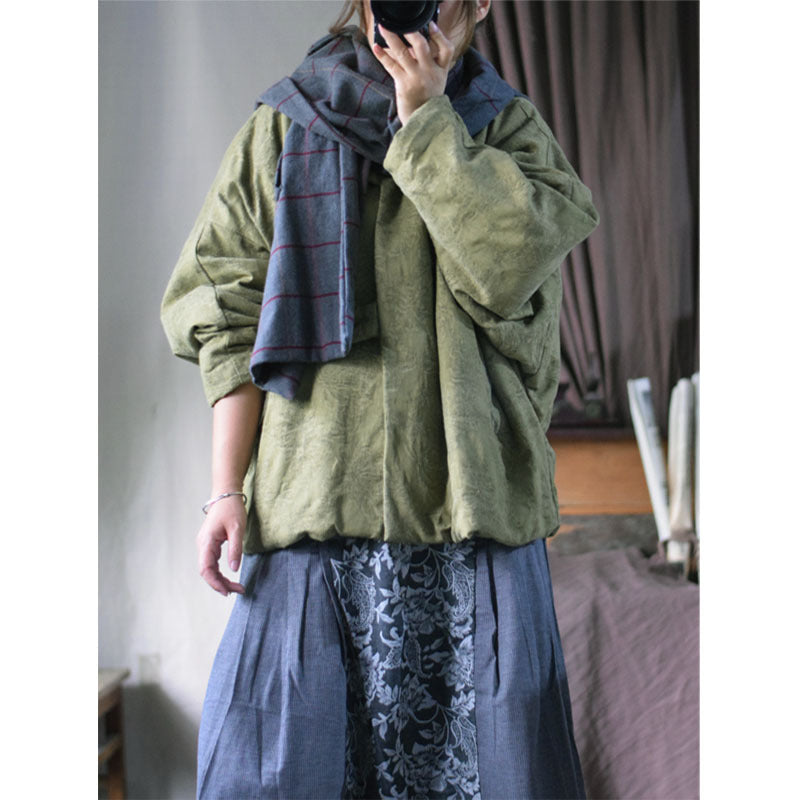 Linen Cotton Women Quilted Chinese Jacket with Pockets in Vintage Green 251031w