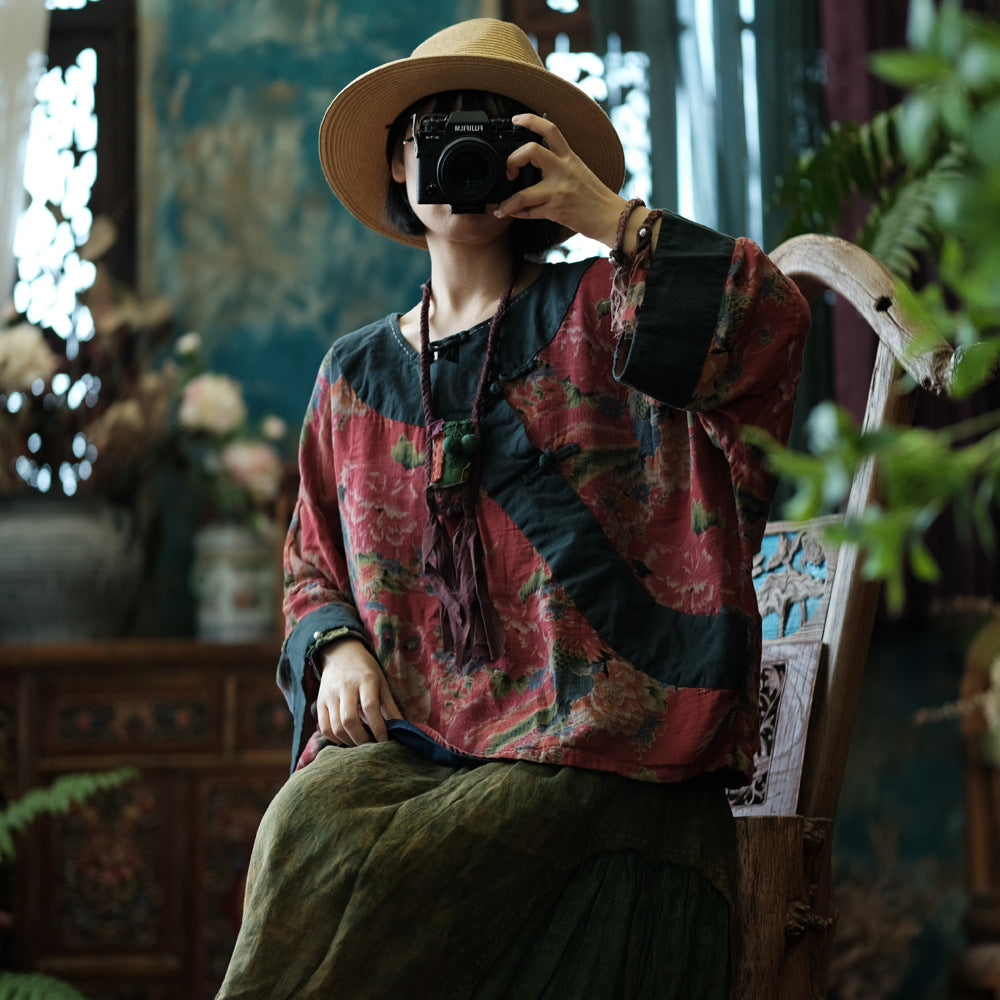 100% Cotton Women Hanfu Shirt with Diagonal Closure and Frog Buttons240927a 2101