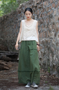 Linen Cotton Maxi Skirt with Pockets in Asymmetric Design with Raw Edge, linen summer skirt, midi skirt summer 231234h