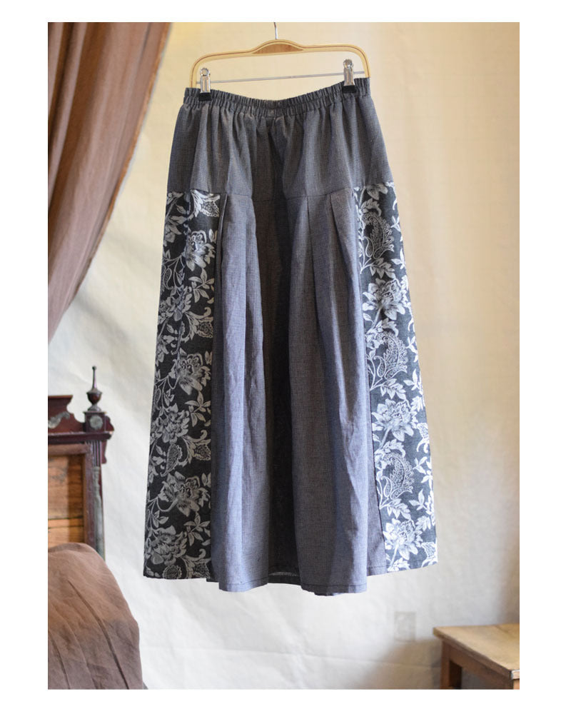 Linen Cotton Maxi Skirt with Hanfu Elements in Patchwork Style 251101w