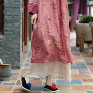100% Linen Women Tunic with Floral Pattern in Hanfu Style, Linen Dress 232333