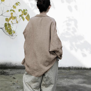 100% Linen Oversize Classic Women Blouse Shirt 250406s