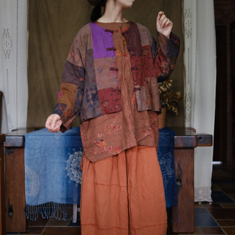 100% Linen Women Jacket in Hanfu Style, Patchwork Jacket in Chinese Traditional Style 231930s