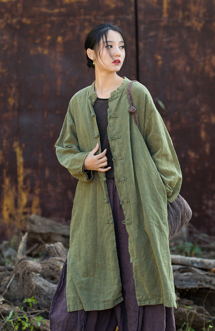 Linen Ramie Women Long Jacket in Hanfu Style, Tang suit, linen Tunic women in Chinese Traditional Style 232613w