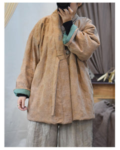 Textured Winter Linen Women Quilted Jacket with Pockets in Hanfu Style, Chinese style Hanfu 241112w