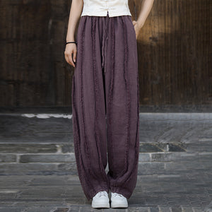 Linen Women Wide Pants with Elastic Waistband and Pocketsfor Tai chi, Wide Leg Pants, linen Culottes women 240719s