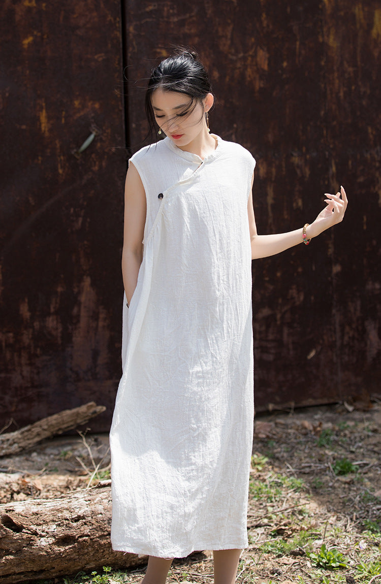 Linen Cotton Qipao Cheongsam Dress,  women overall in Chinese style, women linen dress 240610s