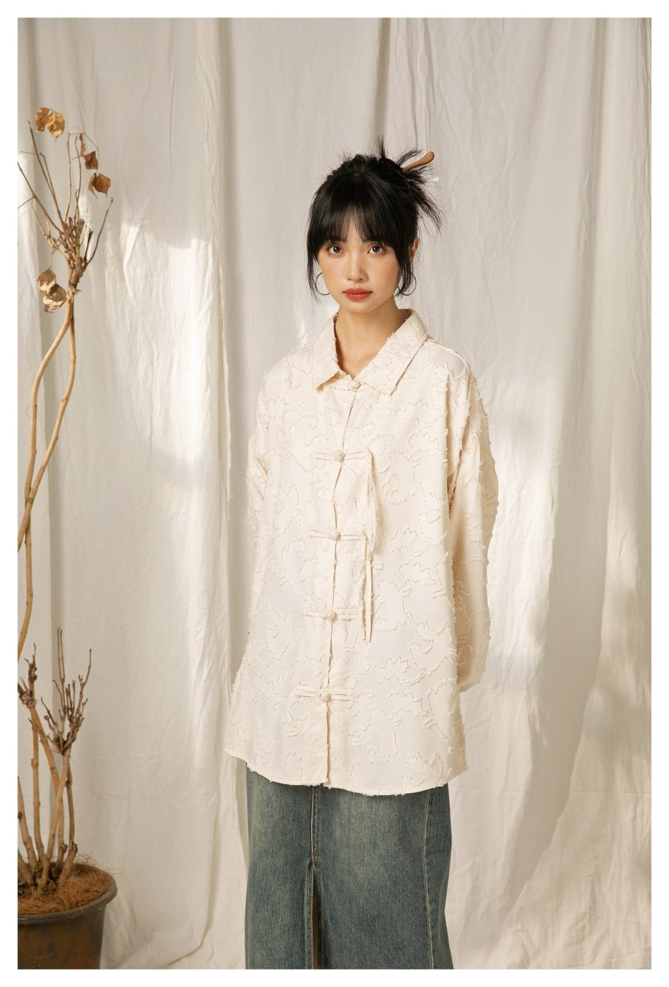 Unisex Retro New Chinese Hanfu Shirt with Chinese Traditional Buttons und 3D Texture 241014w