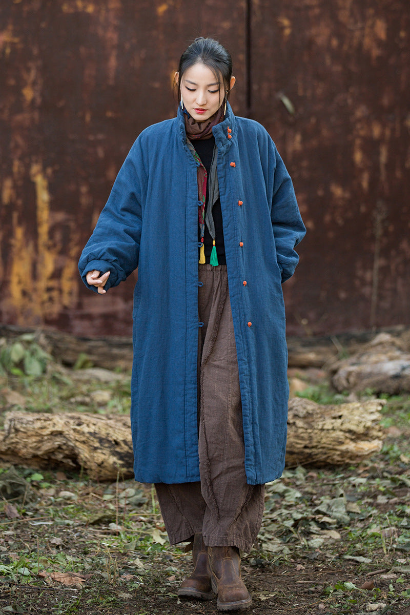 Ramie Linen Cotton Women Quilted Coat with Pockets and Color-Block Buttons in Hanfu Style, Chinese style Hanfu Jacket  251124w