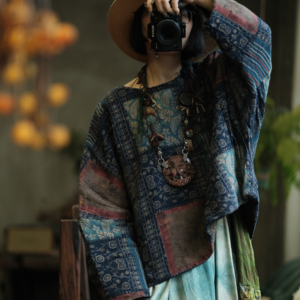 100% Cotton Women Quilted Loose Pullover with Floral Print 250912a 2147