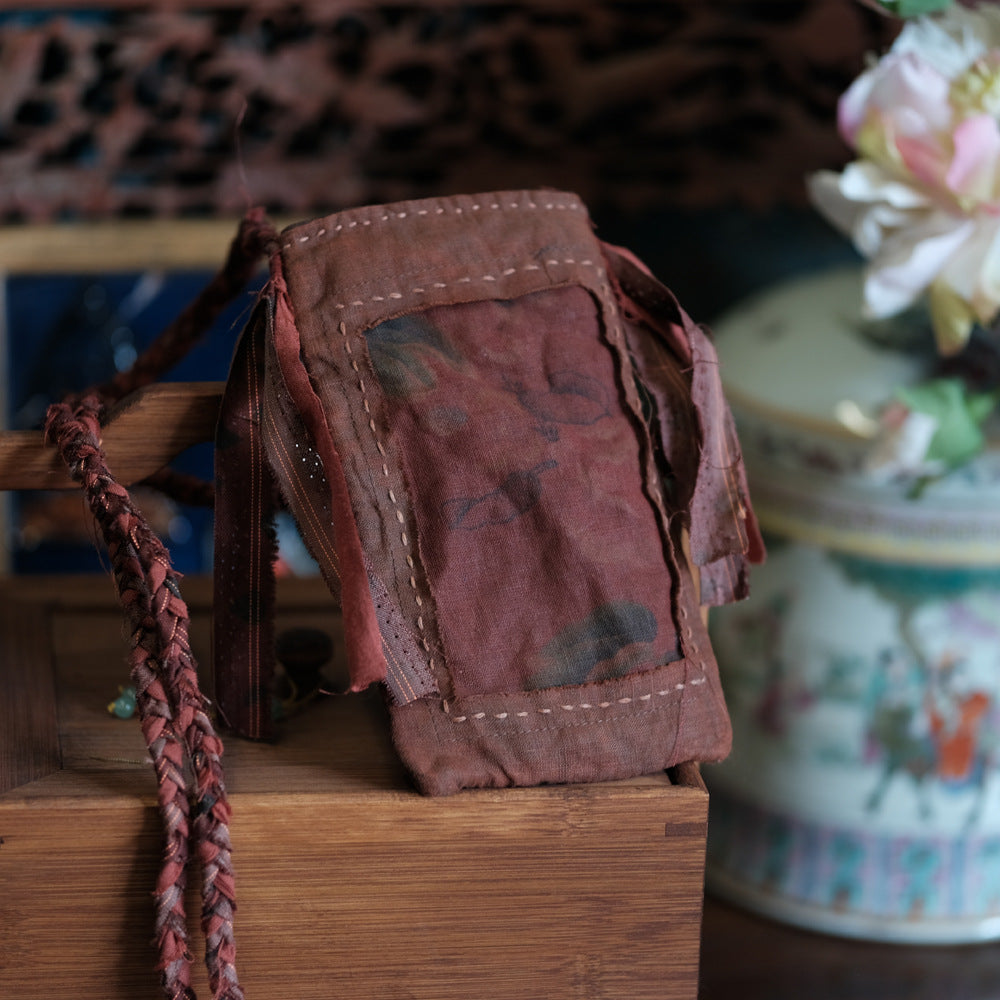 100% Cotton Crossbody Patchwork Phone Bag in Rust-Dyed with Handsewing Details 250416s SC044