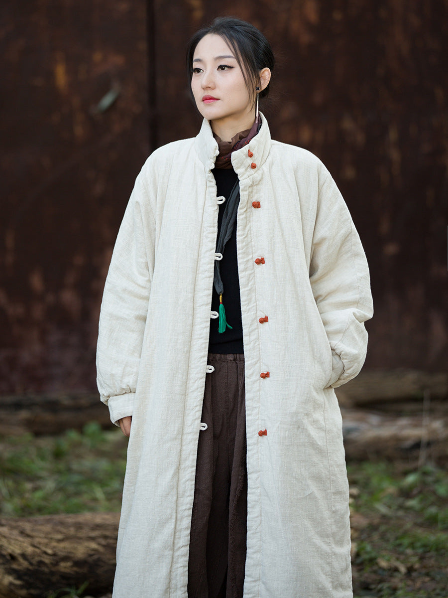 Ramie Linen Cotton Women Quilted Coat with Pockets and Color-Block Buttons in Hanfu Style, Chinese style Hanfu Jacket  251124w