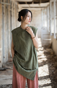 Linen Cotton Women Blouse with Handwoven Buckle Button, chinese style women blouse, Taichi jacket, Tang suit 240601s