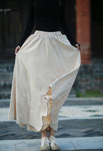 Linen Cotton Maxi Autumn Winter Skirt 240915a