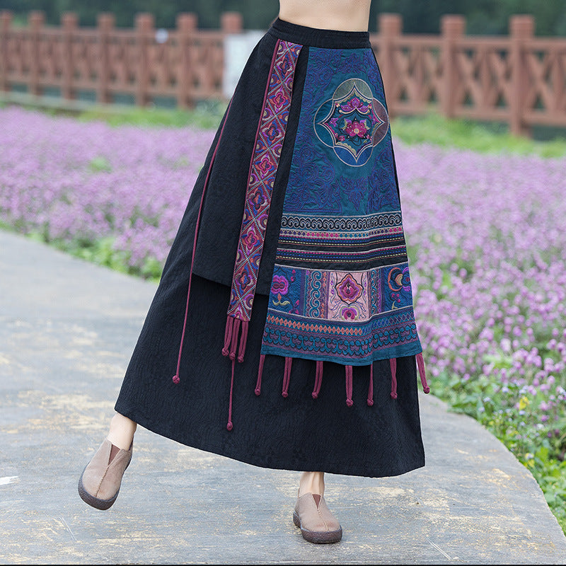 Patchwork Maxi Skirt with Yunnan Embroidery 221314a