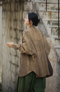 Linen Ramie Women Blouse in Hanfu Style and Tie dye, Tang suit, linen Tunic women in Chinese Traditional Style 231457h