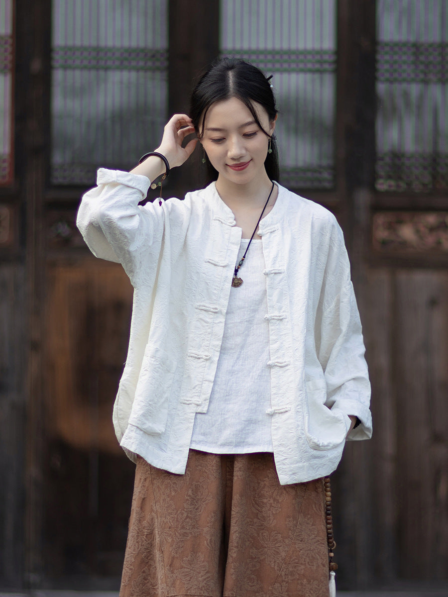 Linen Cotton Women Hanfu Shirt with Wide Leg Carrot Pants Set 251014w