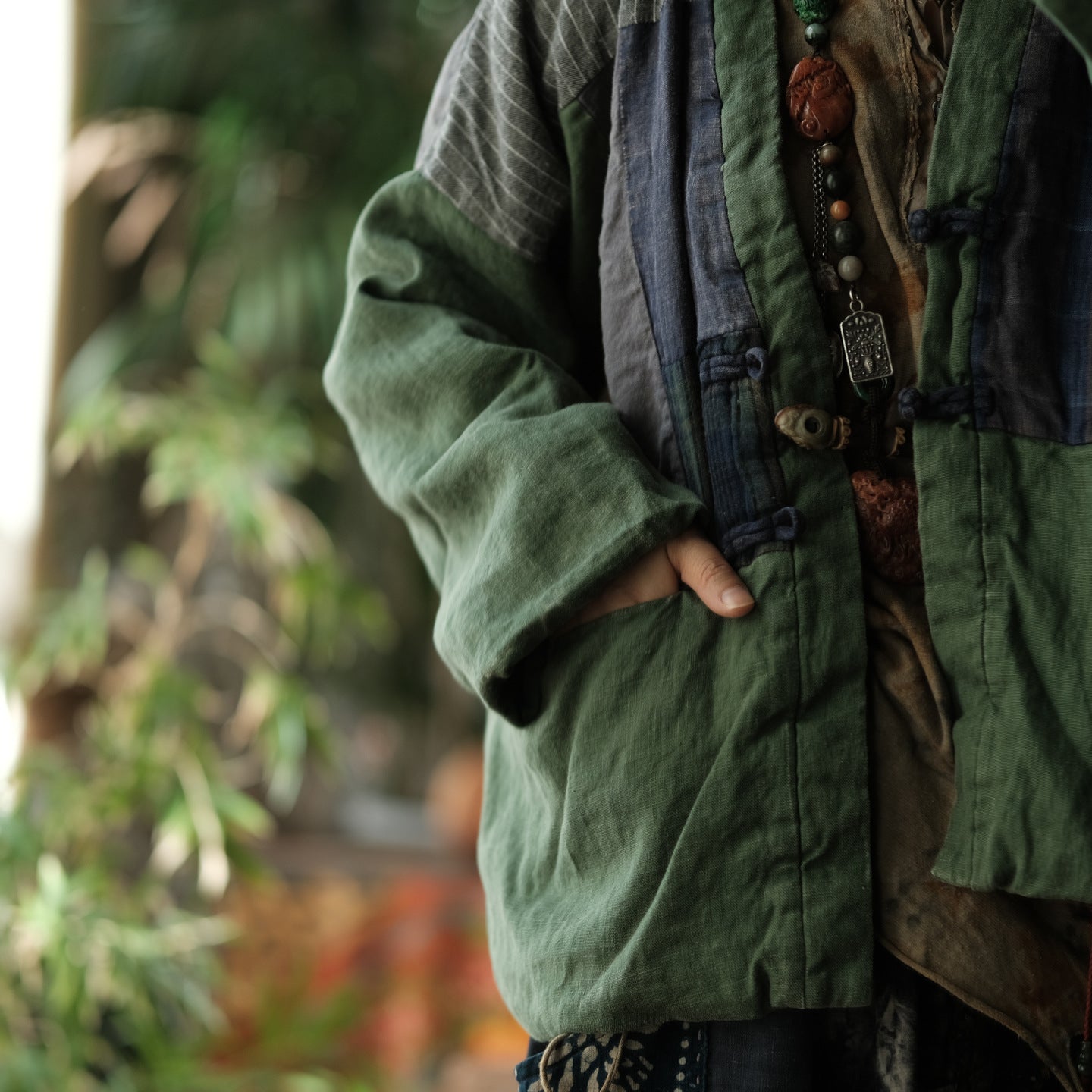 Linen Cotton Women Quilted Chinese Jacket in Patchwork Style with Traditional Buttons 251113w 1788