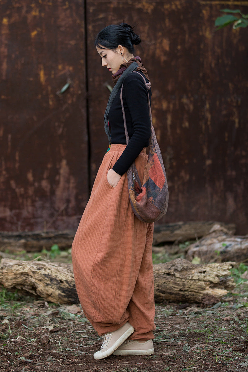 100% Cotton  Quilted Thick Pants with Pockets, women winter padded pants 251103w