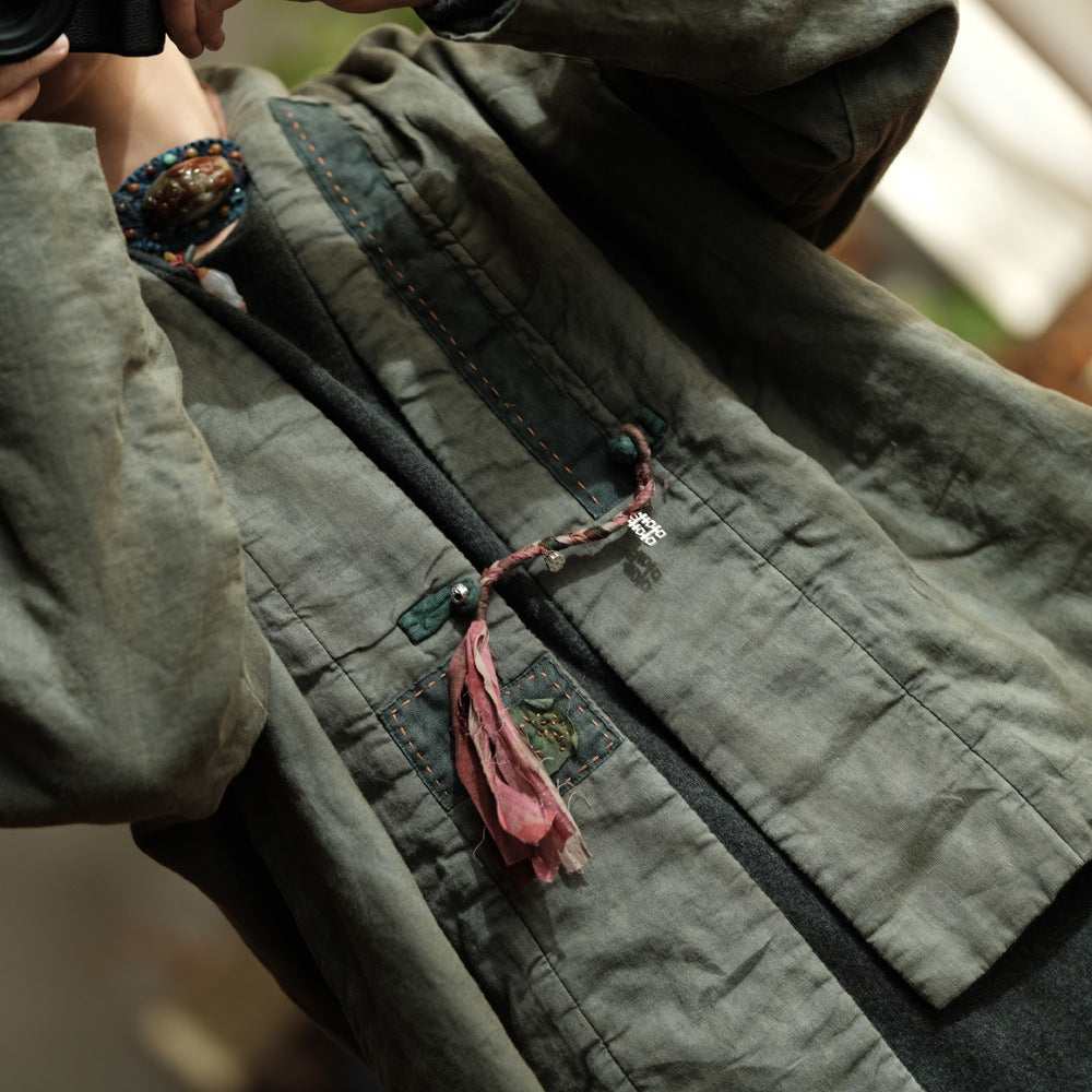 100% Linen Women Quilted Jacket with Front Tie in Hanfu Style, Chinese style Hanfu 250908a