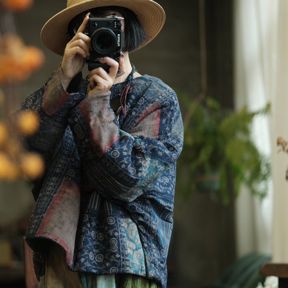 100% Cotton Women Quilted Loose Pullover with Floral Print 250912a 2147