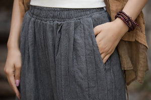 Ramie Linen Women Pants with Pockets in Tie Dye Design, Wide Leg Pants, linen Culottes women 231347h