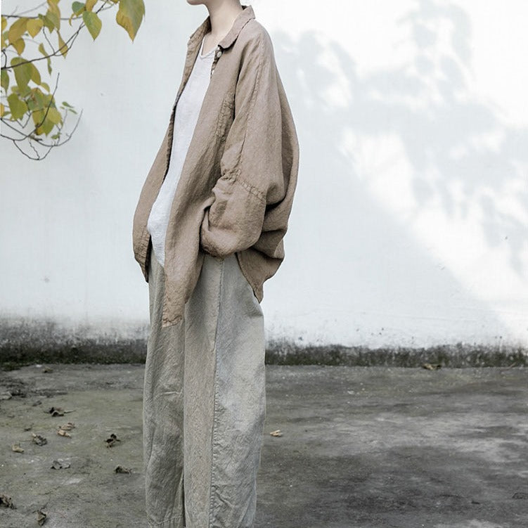 100% Linen Oversize Classic Women Blouse Shirt 250406s