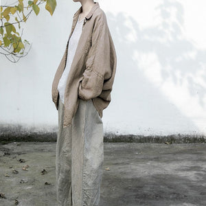 100% Linen Oversize Classic Women Blouse Shirt 250406s